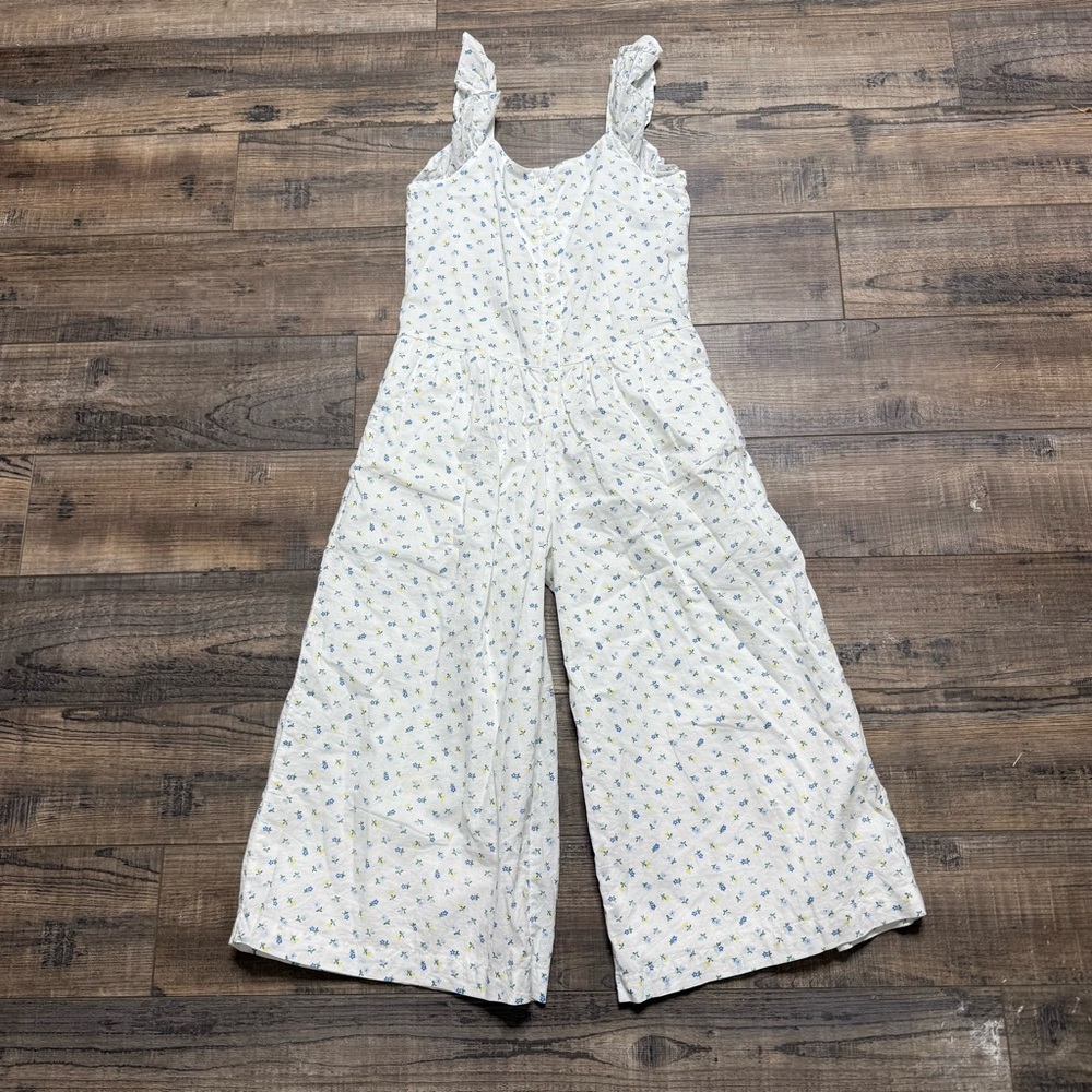 Janie and Jack Yellow Blue Floral Overall Jumpsuit with Ruffle Straps